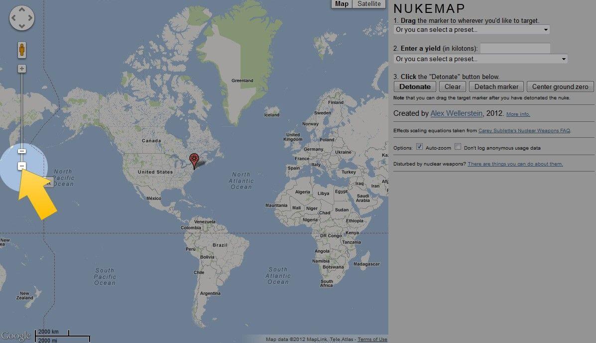 واجهة موفع NUKEMAP