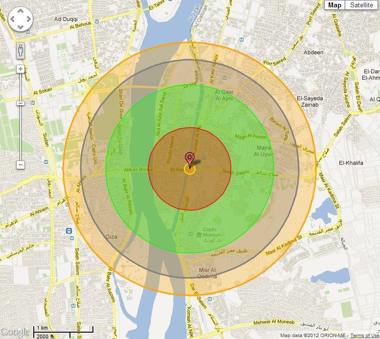 انفجار القنبلة في Nukemap