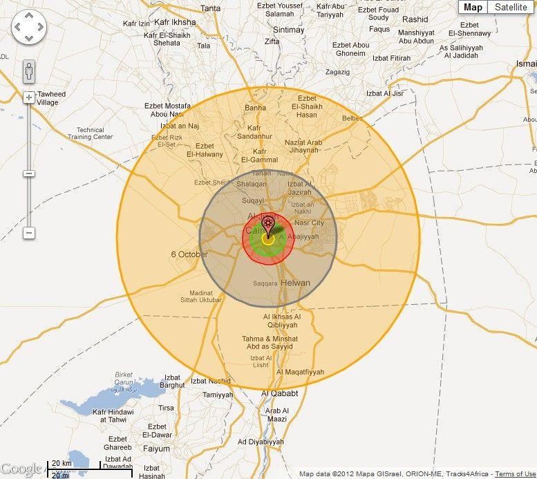 أثر القنبلة النووية من موفع Nukemap