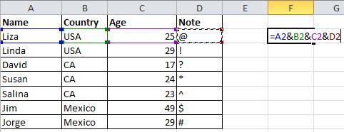 ضم البيانات النصية بإستخدام &. - Microsoft Excel