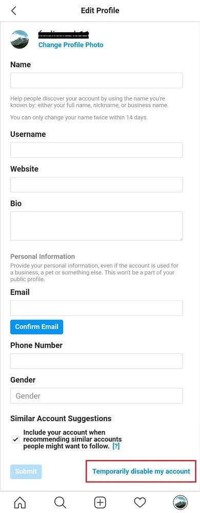 تعطيل حساب انستغرام مؤقتًا أو Temporarily disable my account