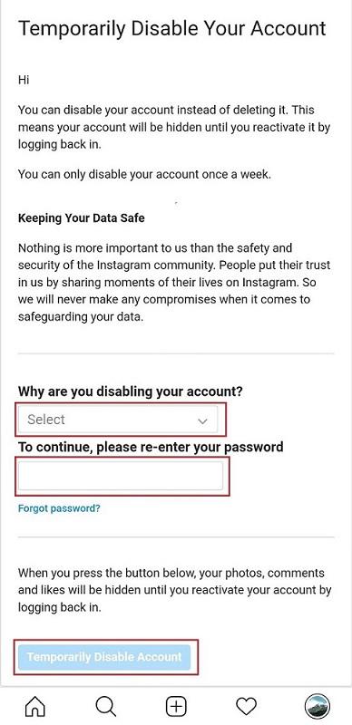 حذف حساب انستغرام مؤقتًا 4